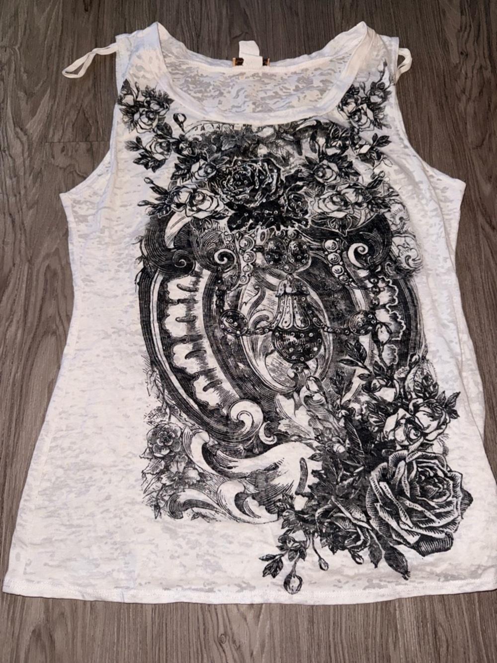White Floral Graphic Tie-Shoulder Tank Top